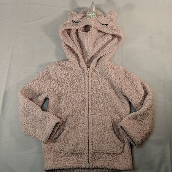 OshKosh B'Gosh Girls 2T Pink Sparkly Unicorn Hoodie Full Zip Sweater Hood Toddle - Picture 1 of 10